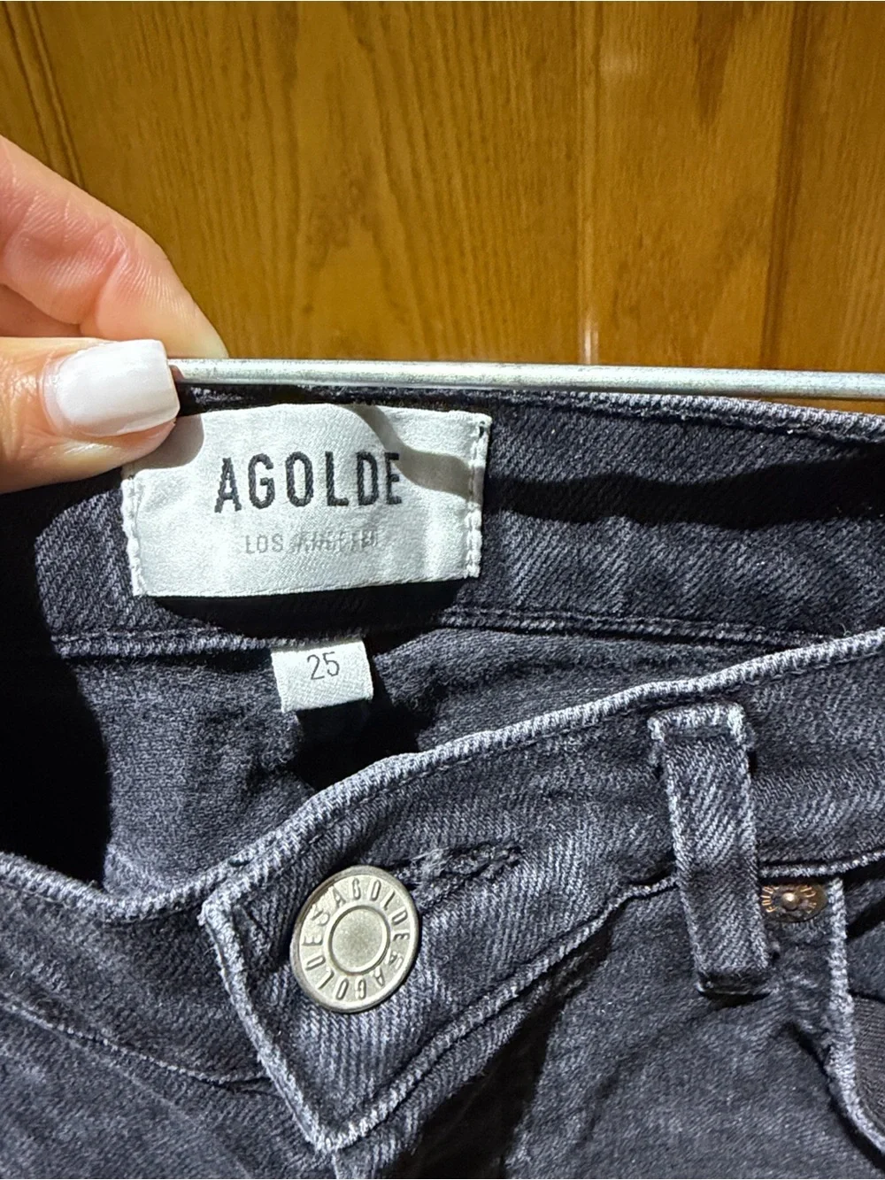 Agolde Black Nico High Rise Jeans with Distressed Knees